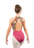 

	Avery High Neck Open Back with Floral Mesh Leotard

