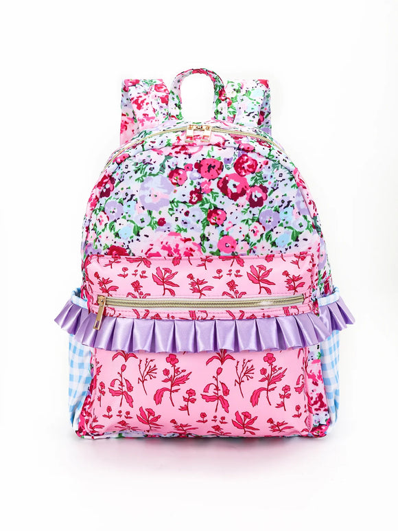 SKP Pink Lavender Flower Ruffle Backpack BA0099-M