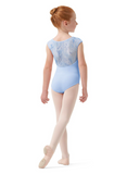 

	Mirella V-Neck Cap Sleeve Leotard with Printed Mesh Back M1558C

